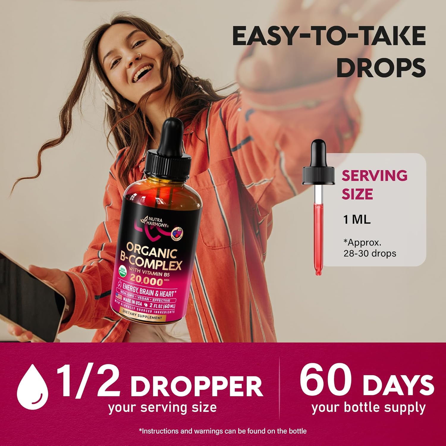 VITAMINA B COMPLEX 8 EN 1 20,000 MCG 60 ML NO GMO NUTRA HARMONY VITAMINA B