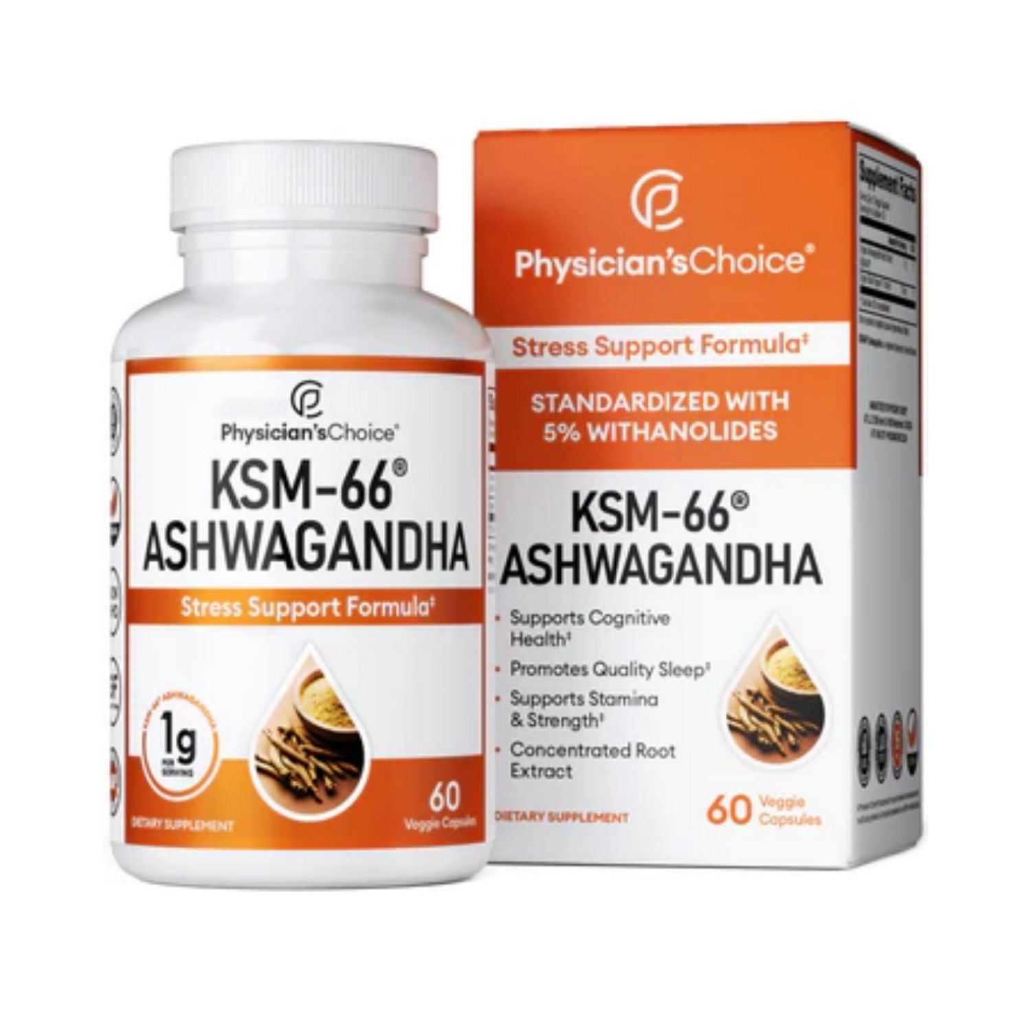 ASHWAGANDHA 1,000 MG + EXTRACTO ORIGINAL DE PIMIENTA NEGRA 15 MG 60 CAPSULAS SIN GMO PHYSCIAN'S CHOISE ORIGINAL BLACK PEPPER EXTRACT