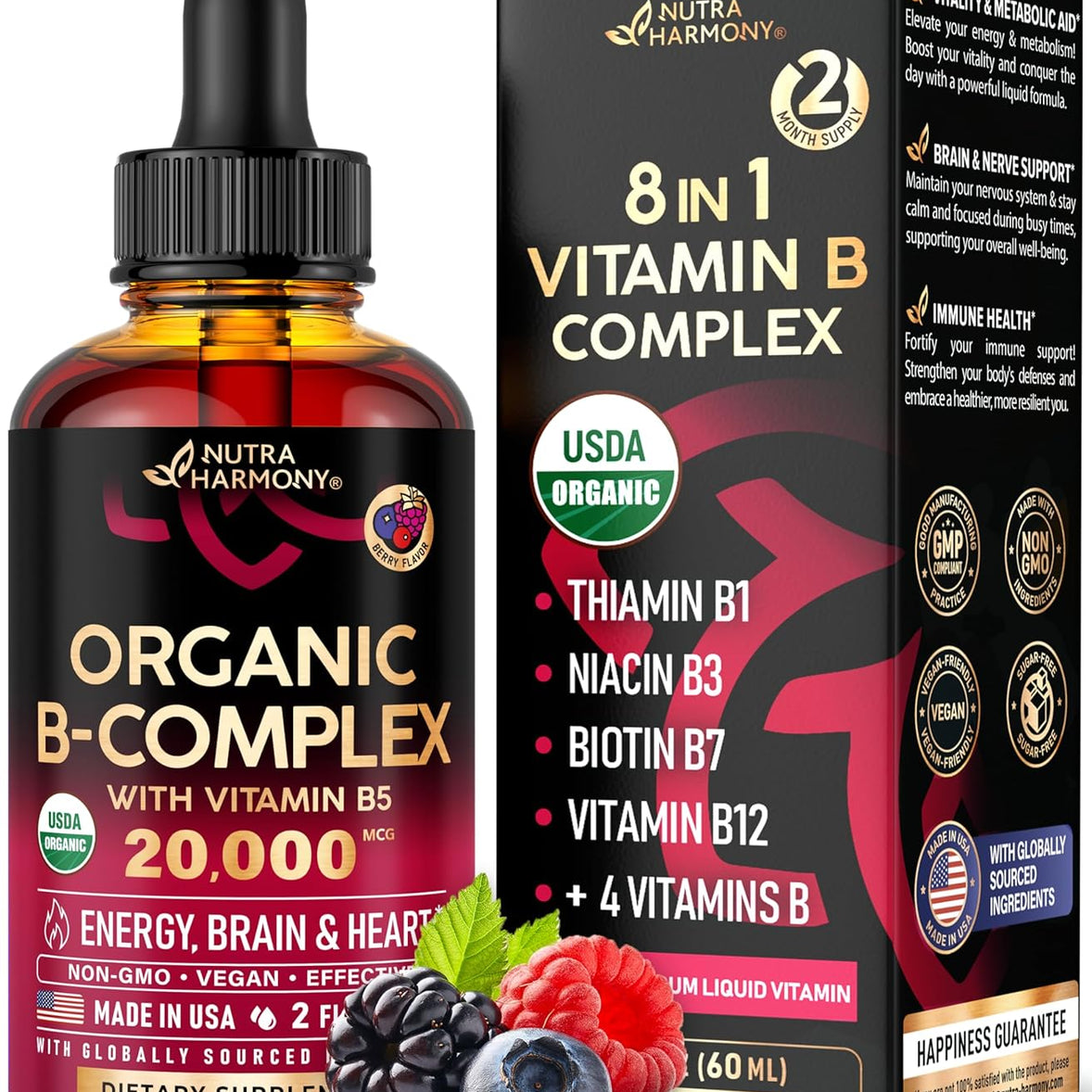 VITAMINA B COMPLEX 8 EN 1 20,000 MCG 60 ML NO GMO NUTRA HARMONY VITAMINA B